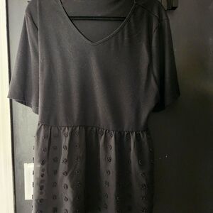 Black Chip Dot Babydoll Blouse with Tie Waist